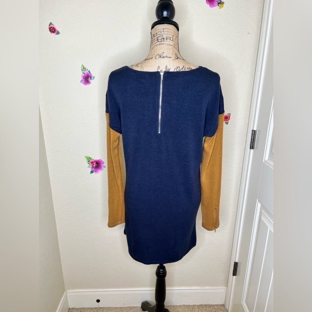 THML Embroidered Sweater Navy & Gold Long Sleeve Tunic Dress Size M - Picture 8 of 13